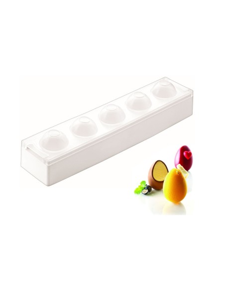 MOLDE SILICONA PARA 5 HUEVOS CON BASE DE SOPORTE