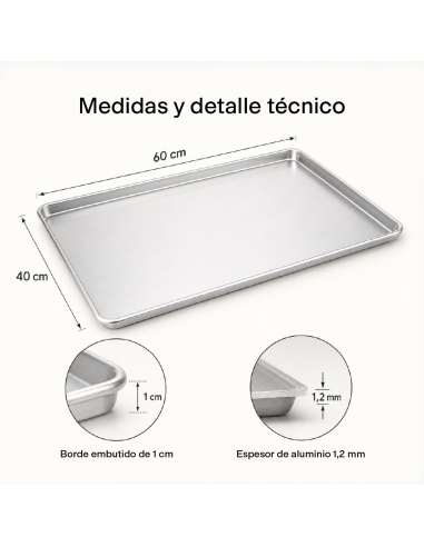 BANDEJA HORNO ALUMINIO 1,2mm 60X40 EMBUTIDA