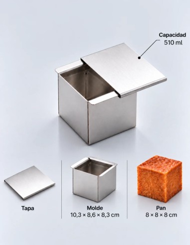 MOLDE CUBO CUADRADO ACERO INOXIDABLE 8x8 CM
