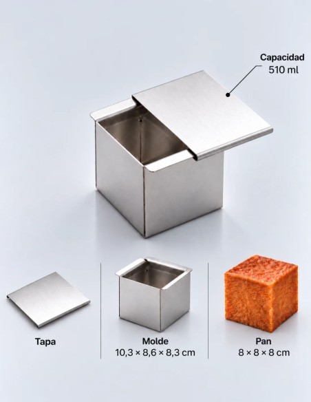 MOLDE CUBO CUADRADO ACERO INOXIDABLE 8x8 CM